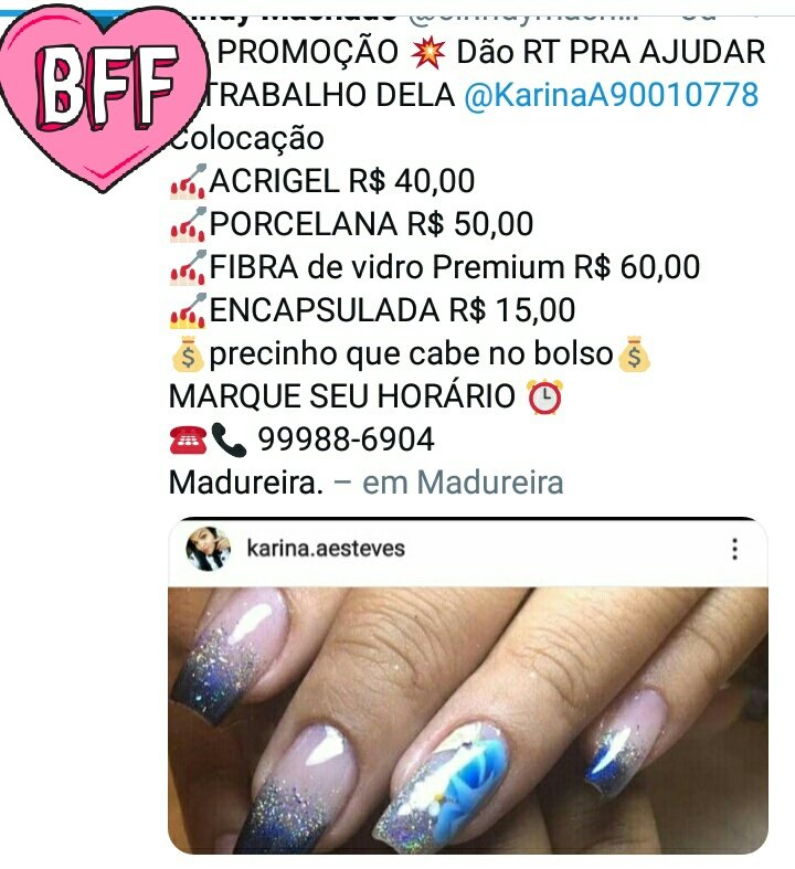 Parceria Boa galera vamos ajuda a amiga ai da rt no trabalho maravilhoso dela <a href="/KarinaA90010778/">Karina Alves Esteves</a> preço ótimo 😉😉😉