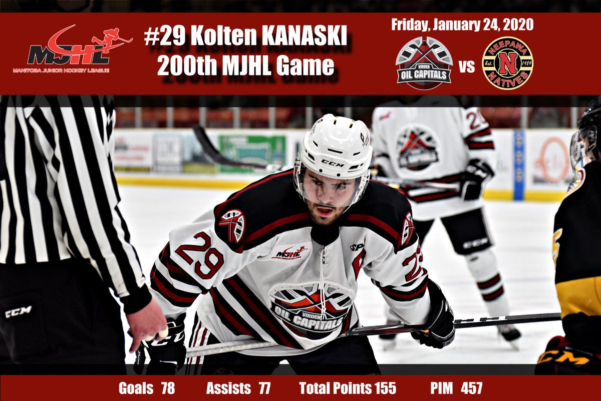 OilCapsHockey's tweet photo. 🚨🚨🚨CONGRATULATIONS KOLTEN on playing your 200th MJHL Regular Season Game tonight! 🚨🚨🚨 @mjhlhockey @VirdenTown https://t.co/sXdCL3PSxF
