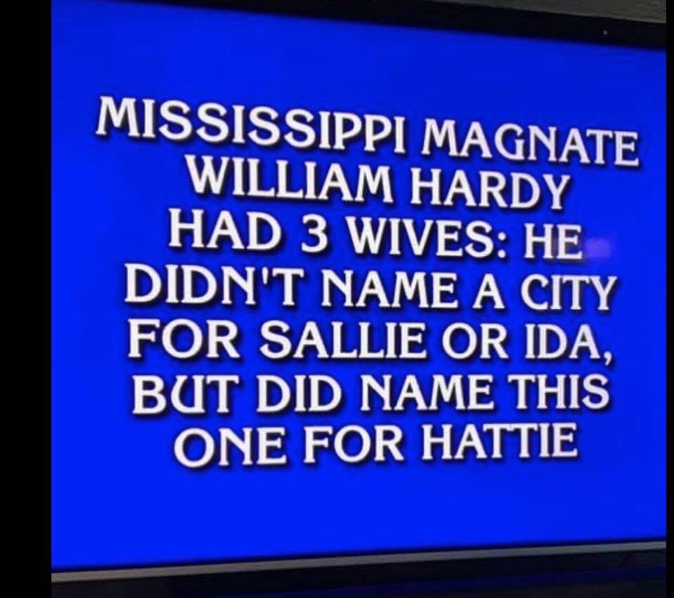 BackroadsStaff's tweet photo. Flashback Friday from a year ago: We love when Mississippi makes Jeopardy!! We had several followers send us this today! What is: HATTIESBURG! @Jeopardy @Hattiesburg_MS
#Jeopardy #hattiesburg #jeopardyquestion #history #littleknownfacts #travelblogger #travelwriter #nerd https://t.co/TdLqSEVEJ8