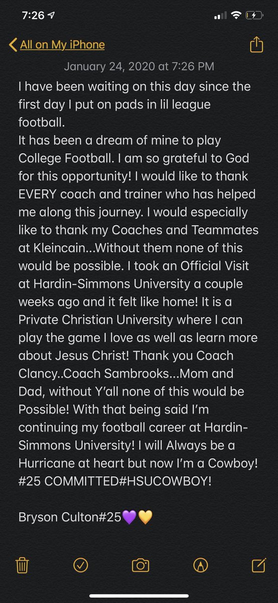 Bculton25's tweet photo. COMMITTED!!💜💛 @coachwilkerson @cainDEF @KLEINCAINFB @ByronCulton @ERICKACULTON @HSUCowboys https://t.co/zM0ciUJFCb