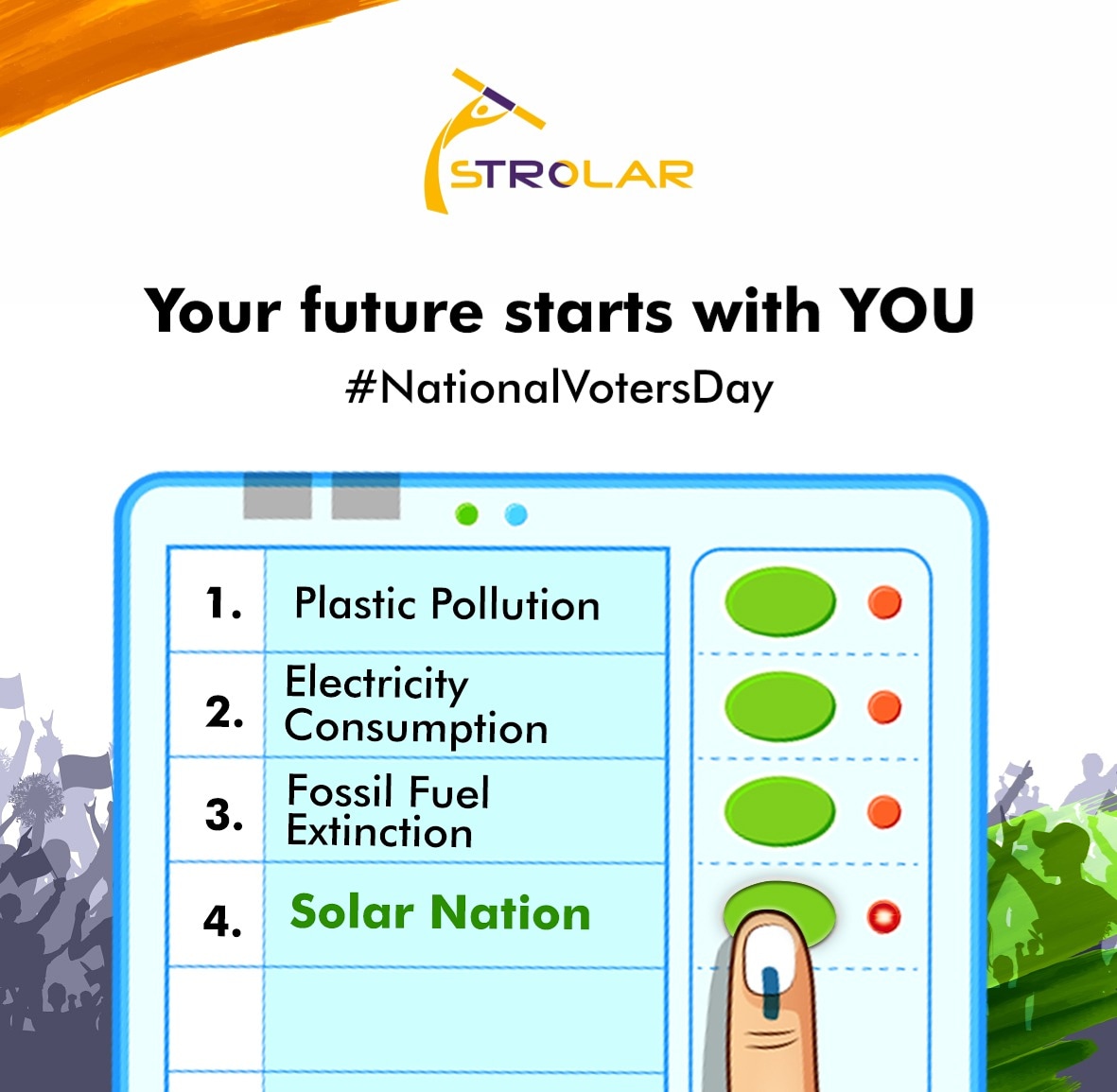 strolar's tweet photo. The power lies on the tip of your finger. Choose wisely.
#NationalVotersDay #VotersDay #VotersDay2020 #ChooseRight #ChooseWisely #MakeRightChoice #Power #Unity #Strength #SolarPanels #SolarEnergy #BetterFuture #Greener #SolarMountingSolutions #StrolarMountingSystems #Strolar https://t.co/QerRp9BvGc