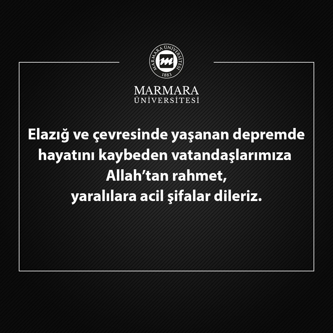 Elazığ ve çevresinde yaşanan depremde hayatını kaybeden vatandaşlarımıza Allah’tan rahmet,yaralılara acil şifalar dileriz. #Elazıg #deprem #Malatya #Marmara