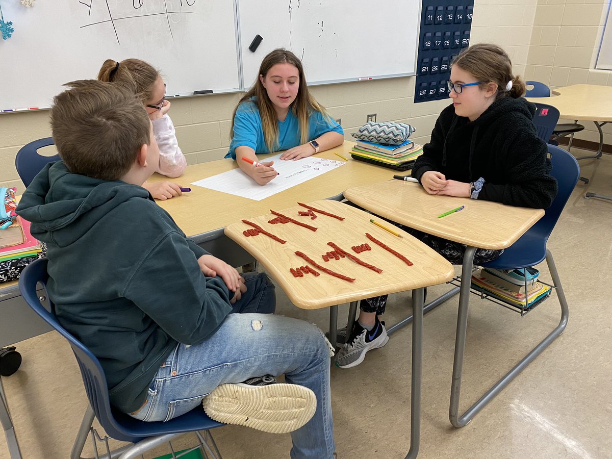 AllisonSwanger's tweet photo. @TeaysValleyWest  @GeralynLupfer @TVWMS_MrLouks Students in 6th grade explored how to model fraction division by working collaboratively in groups to determine how much licorice each person would receive equally. #tvwmsgobig https://t.co/7ofuhC6DoQ
