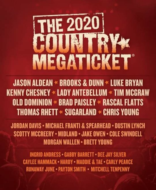 ..."2020 Concert dates and locations of all your favorite Country Artists"...
megaticket.com

#CountryMegaTicket
#CountryRadioOnline