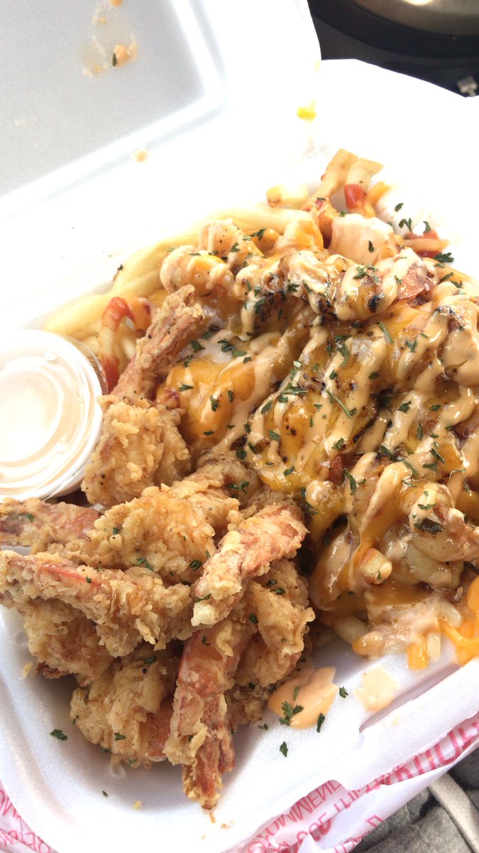 Crack shrimp w/ cheesy shrimp fries @BahamaBarBKing      Stapleton