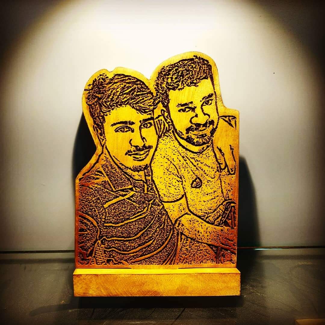 Alert 📣📣📢 : having new ideas on wood, We'll make it happen
❤️ Spread love❤️
...................................
#woodengifts 
#woodenportraits #woodencarvings 
#woodcarving 
#woodenengravings #woodengraving 
#woodworking 
#wooden 
#woodenchanters 
#wood  
#gift 
#gifting
