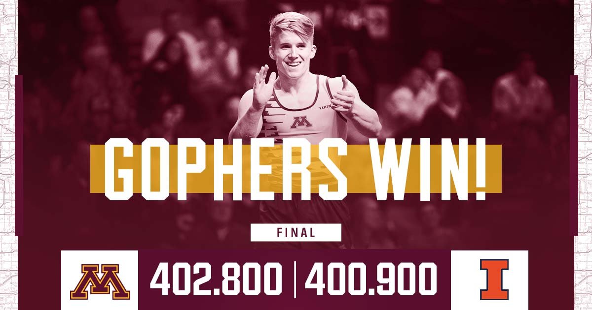 #Gophers take the home opener! 

Shane Wiskus scores the highest parallel bars (15.100) and all-around (84.600) scores in the country this season for the titles and also takes the floor gold!