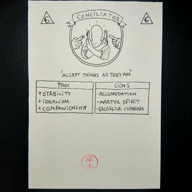 andrekishimoto's tweet photo. 6 - Conciliadora.
"Aceite as coisas como são"
Prós: estabilidade, idealismo, companheirismo.
Contras: acomodação, espírito de mártir, cobranças excessivas.
024/???
#1ppd #drawing #comics https://t.co/sAYcFxbHY0 https://t.co/XshQHiWO9E