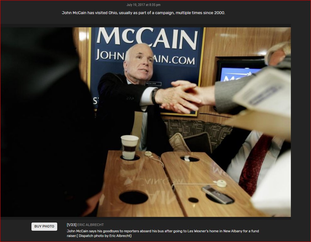 We know John McCain was a guest at Les Wexner's home in New Albany, OH.07/19/17:John McCain says his goodbyes to reporters aboard his bus after going to Les Wexner’s home in New Albany for a fund raiser.( Dispatch photo by Eric Albrecht) https://www.dispatch.com/photogallery/OH/20170719/PHOTOGALLERY/719009994/PH/1