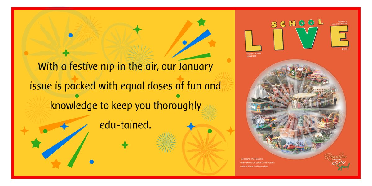 schoolLIVE_mag's tweet photo. Our January issue takes you through a whirlwind of celebrations that arise during the Republic Day Parade, the therapeutic power of Dance and Music, a pearl of Ayurvedic wisdom behind the treats of Lohri and the best remedies for your Winter Blues.
#schoolLIVE #january2020 https://t.co/A9dQztemJe