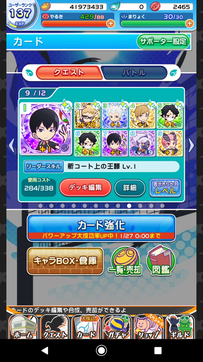 りゅーじ 僕のハイキューデッキ W ひなただけ出てきてくれないよぉ でも無課金でこれはいい方なのかな ハイキュー ぷよクエ