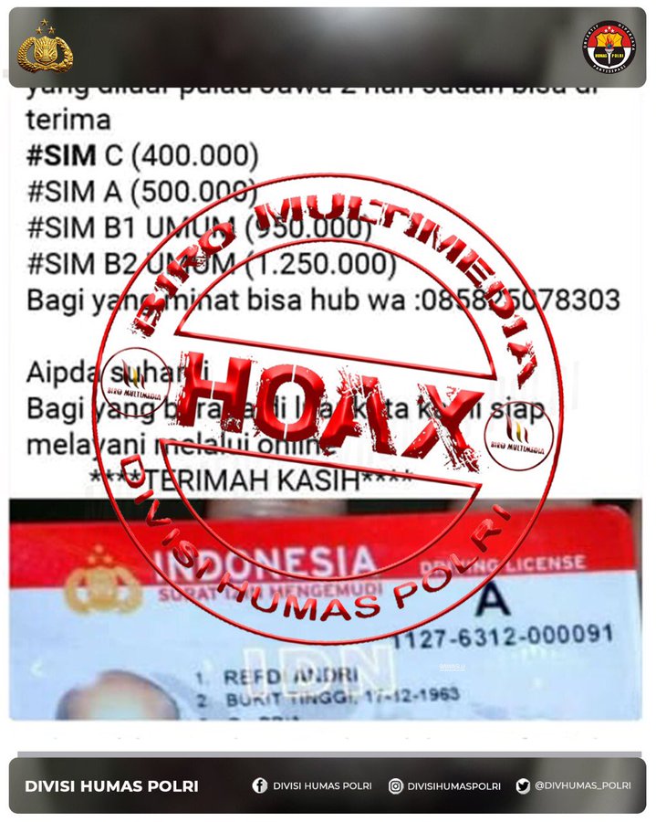 Hoaks pembuatan SIM