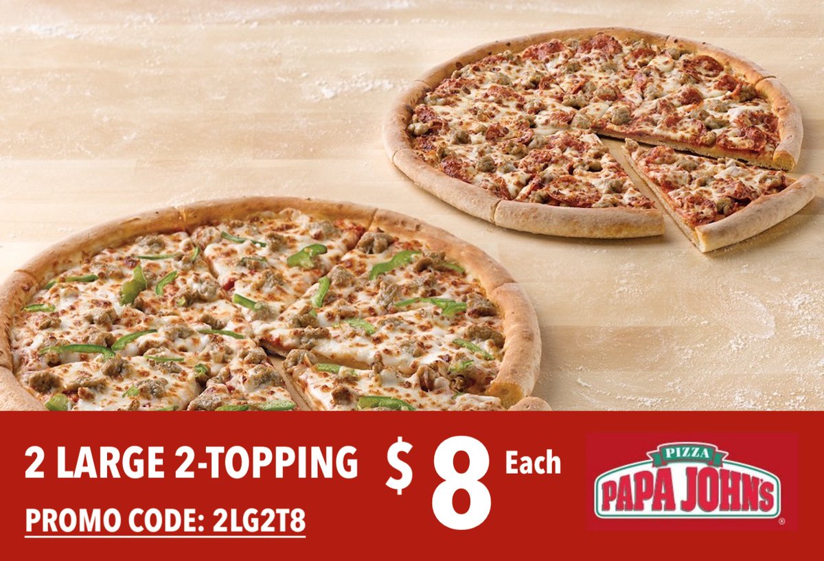 PapaJohnChicago's tweet photo. Enjoy Papa's 2 Large 2-Topping Pizza For Just $8 Each
Promo Code : 2LG2T8
Valid @ Streamwood
https://t.co/5o1cmz0DxE https://t.co/vjXSsacwP1