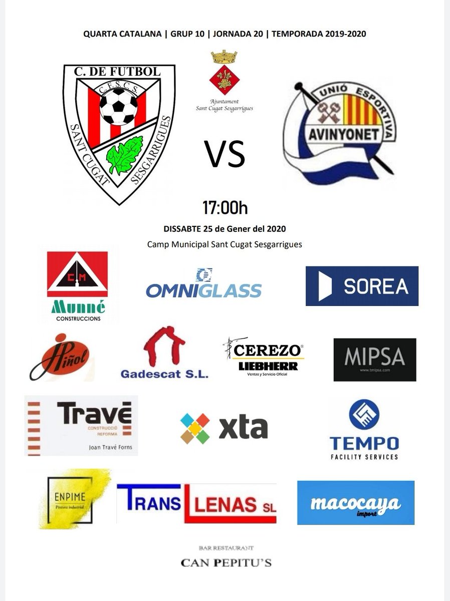 I després del Clàssic , avui un altre dels bons contra els veïns de <a href="/UEAvinyonet/">ue.avinyonet</a>, aquesta tarda, a les 17:00 a Sant cugat no et perdis el partit!!

Socis i aficionats no hi falteu!!