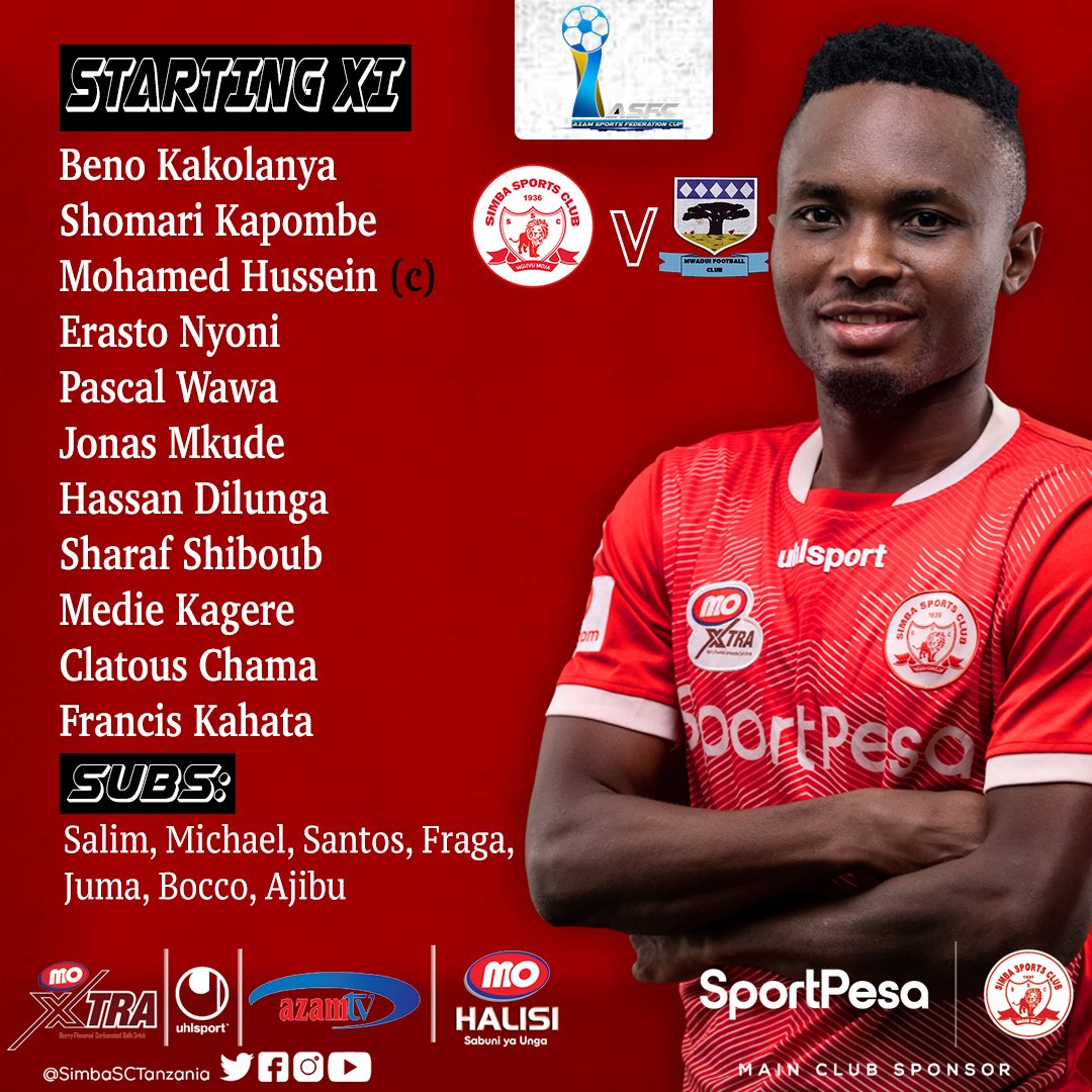 SimbaSCTanzania's tweet photo. Kikosi cha leo dhidi ya Mwadui FC kwenye #ASFC #NguvuMoja https://t.co/rVnh6nHcR3