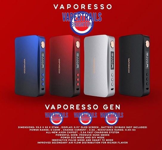 Vaporesso Gen Mod/Kit in stock at #vapertrailsbrighton #trafalgarstreet. Great Kit. #brighton #vape #vapefam