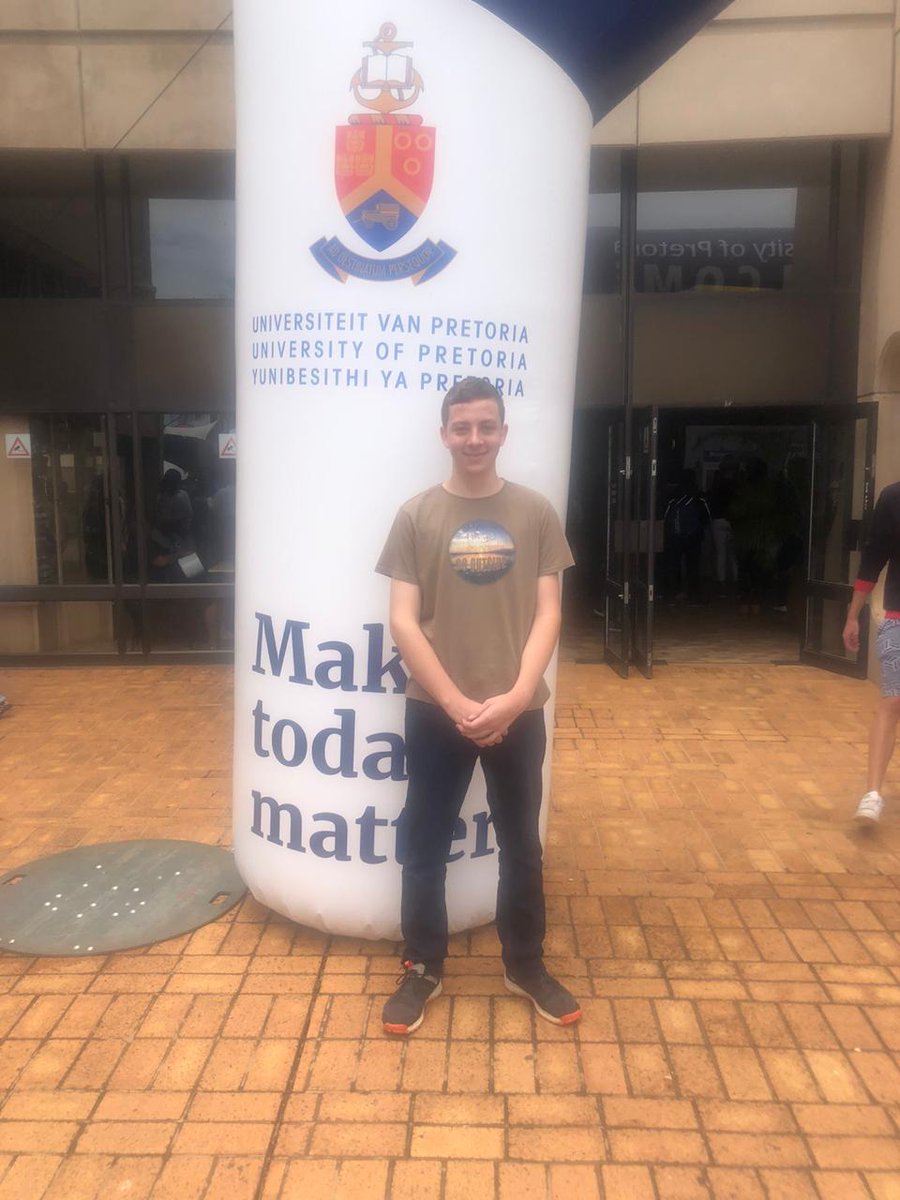 JankoJaarsveldt's tweet photo. I chose UP not just because my mom Dr. Elrisa Taljaard had an amazing time there but because it is simply the best. I can't wait to start studying physics at this awesome university #UPWelcomeDay #ChooseUP @UPTuks https://t.co/n1Jsb5zflq