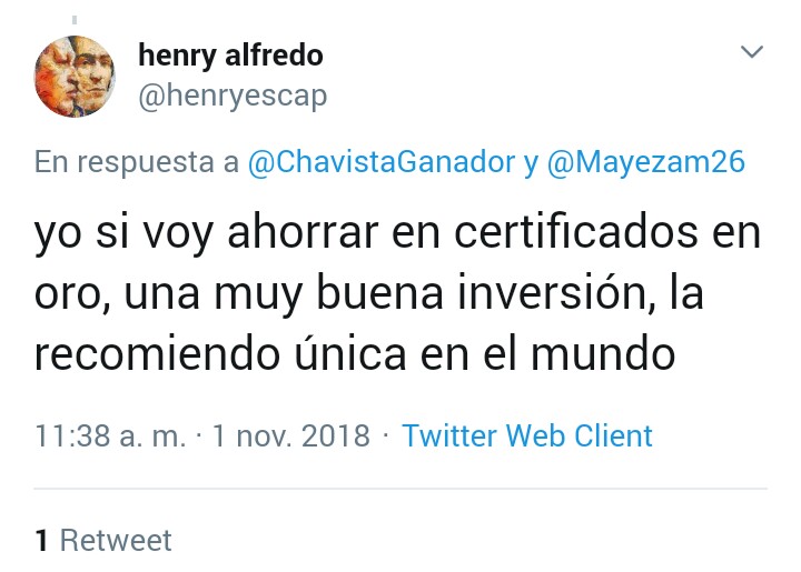 AsktoMandrake's tweet photo. ¿ustedes querían saber cómo le va a esos camaradas que ahorraron en "lingoticos" de Oro venezolano? El camarada @henryescap les cuenta.

cc. @PetroDivisa @GuaroBitcoinVe https://t.co/rC9XHGtHOV