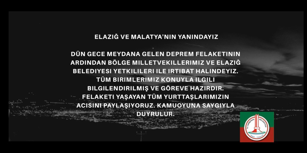 Sizinleyiz..
#depremElazig