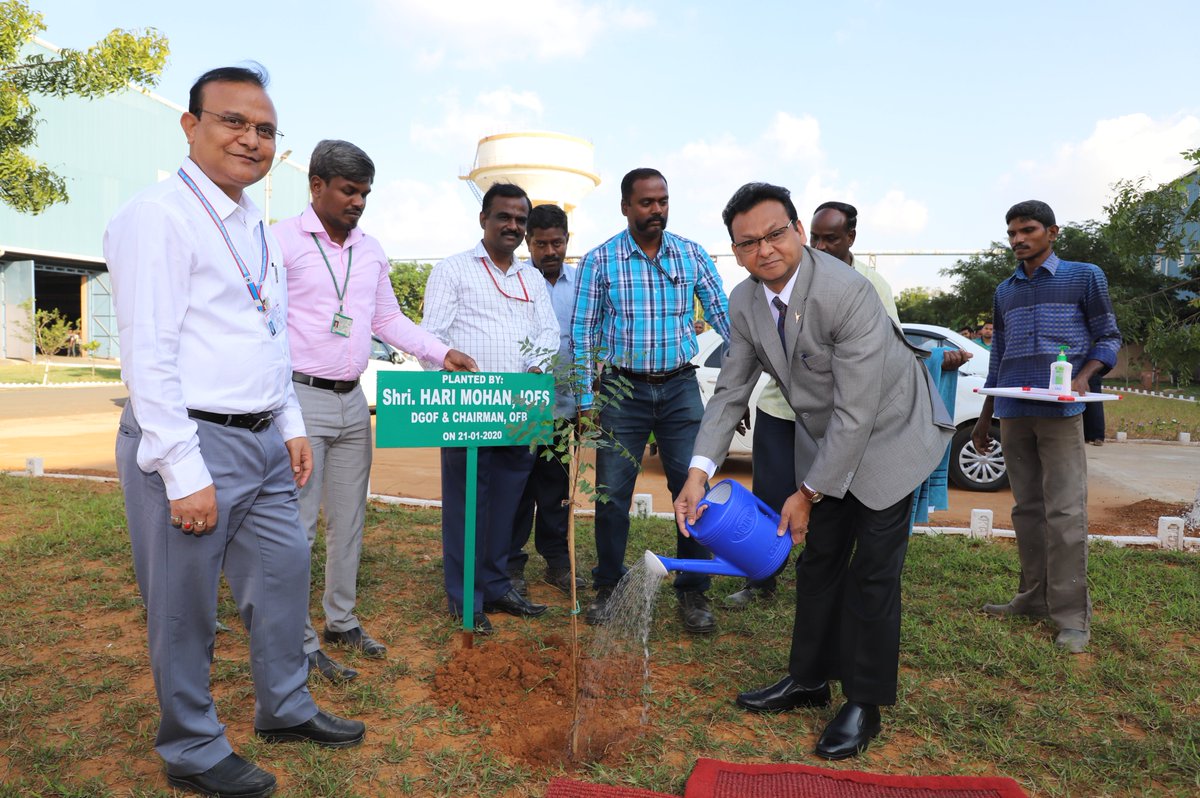 Tree planting by Shri  Hari Mohan, I.O.F.S, DGOF and Chairman, OFB during his visit to HVF on 21.01.2020. Also seen is  Shri  Sanjeev Kishore, Sr.GM/HVF (left).