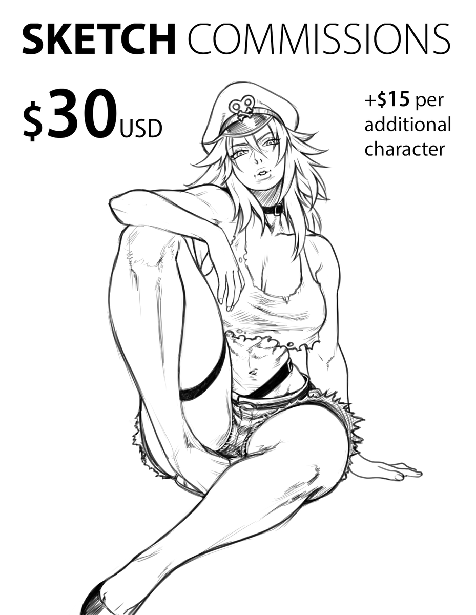 Hi again, I'll be taking sketch and flat color commissions for now.
Sketch - 30usd (+15 per add char)
Flat - 50usd (+25 per add char) *max 4 per image*
