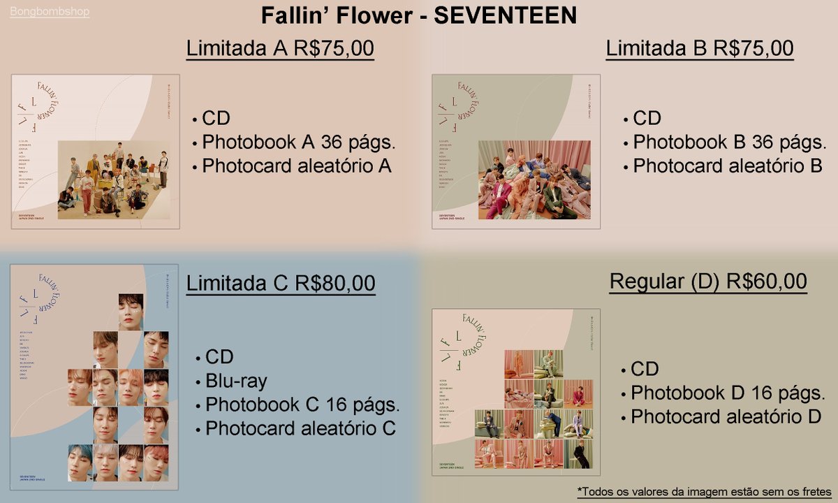 bongbombshop's tweet photo. [🇧🇷CEG | BR GO] FALLIN' FLOWER
• Compra em grupo do segundo single japonês do Seventeen
• R$60 ~80
• Form: https://t.co/FlBWRIXvHU
• Prazo: 24/03/2020
• Mais informações no form https://t.co/OQjJTI9h0d