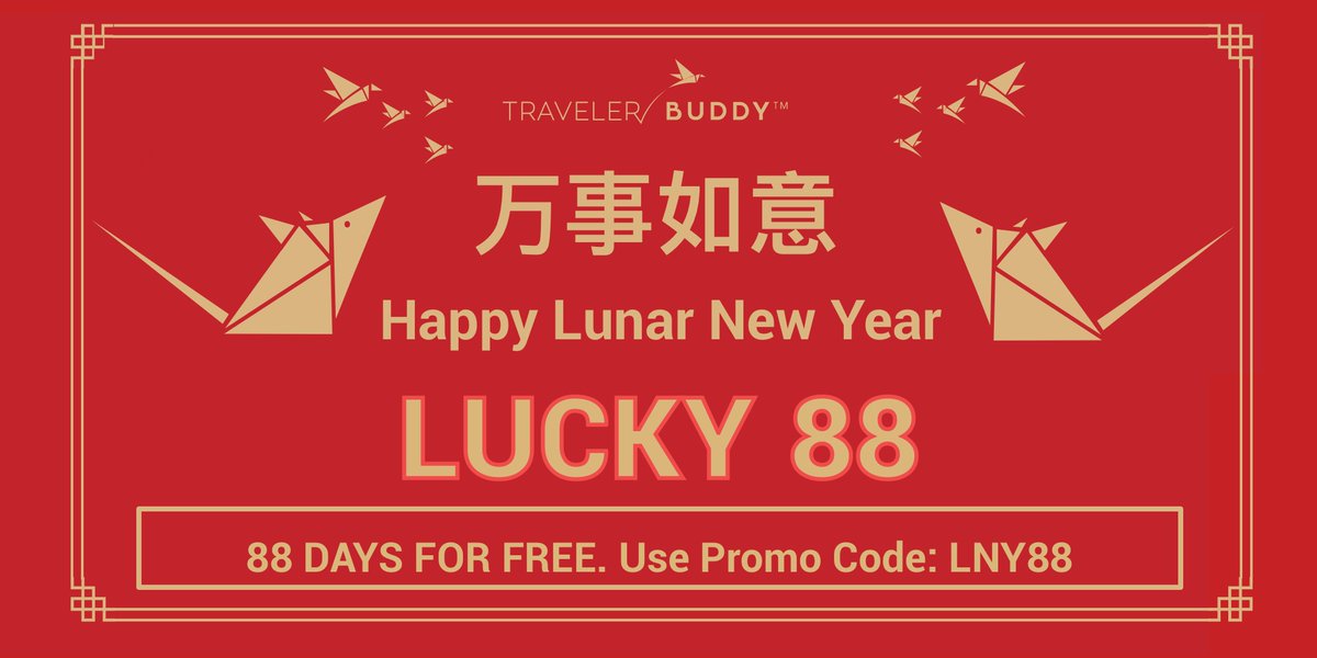 TravelerBuddyTM's tweet photo. Gong Xi Fa Cai!
Kung Hei Fat Choy!

Wishing you a happy, healthy and prosperous year of the rat.
“Go, fly, roam, travel, voyage, explore, journey, discover, adventure.”
Get the trusted #1 all-in-one travel app for free.
Use promo code: LNY88
For sign-up: https://t.co/Mm8M6az0c8 https://t.co/faEQQowo6b