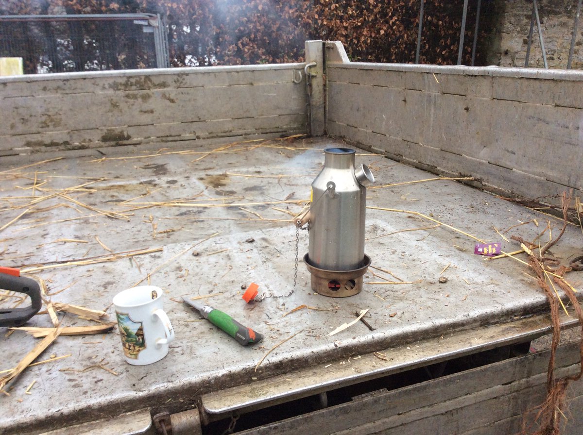 Working on a lovely old barn wheat reed , came off and is going back on , and a cup of tea Kelly’s kettle