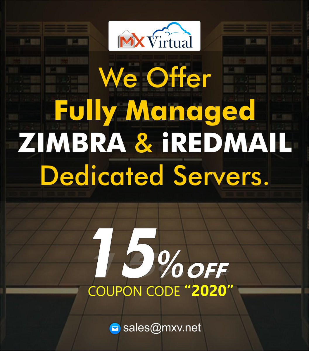 #MXVirtual's
✅mxv.net Now get 15% Off on your first billing 
and 15% life time off for Dedicated servers
#iRedmaildedicatedserver #iRedmail #zimbradedicatedserver #zimbra #managedzimbravps