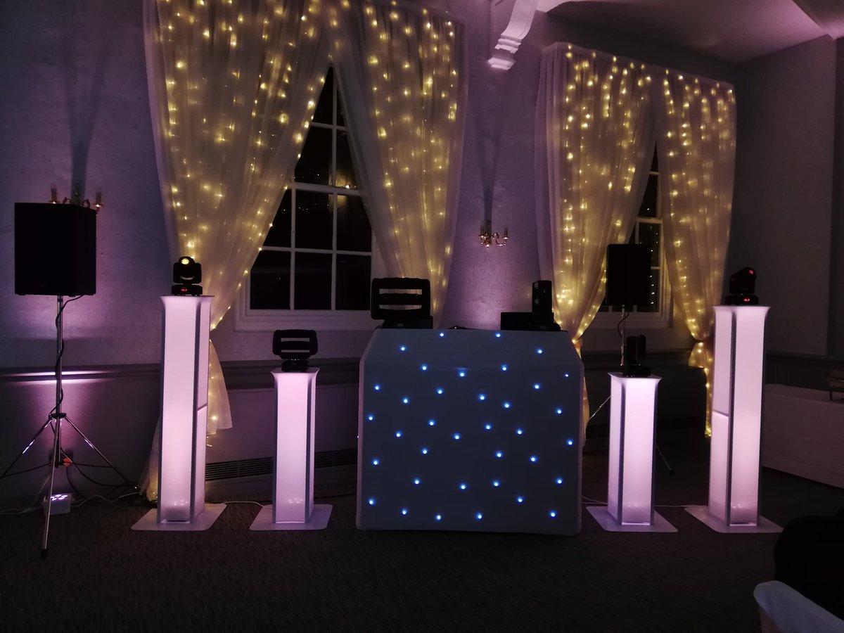 MCDiscoCompany's tweet photo. Our new white set up with our up-lighting package. Selected dates still available for 2020 and now takening booking for 2021and on wards https://t.co/fDOkCL63OK