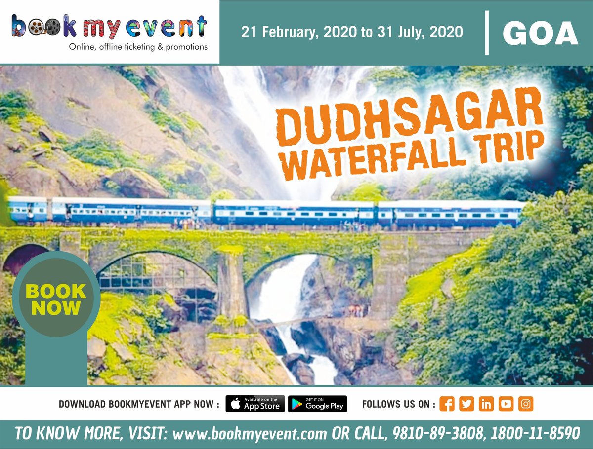 Dudhsagar Waterfall Trip
The majestic cascade of white water, gushing over the steep, nearly vertical face of the mountain from a spectacular height of 1017ft
Book your tickets at Bookmyevent.com Link: bookmyevent.com/EventDetail.as…
#Bookmyevent #Online #Tickets #Goa