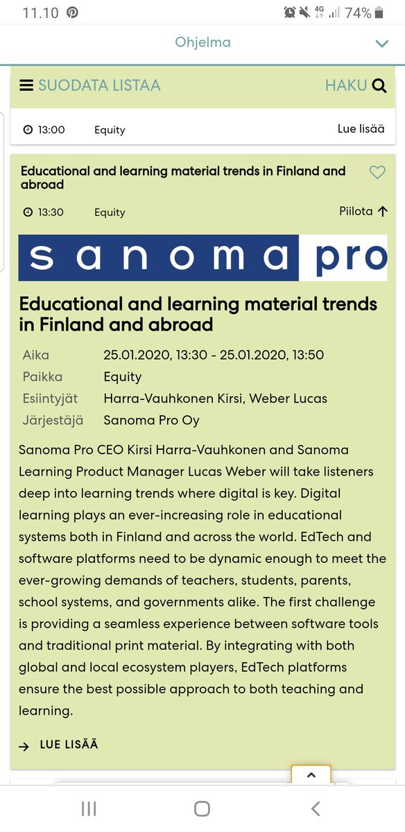 See you in #educa today! Welcome to join our session about international trends in #education and #learningmaterials. #oppiminen #oppimateriaalit #digitalisaatio #edtech @SanomaPro @SanomaLearning