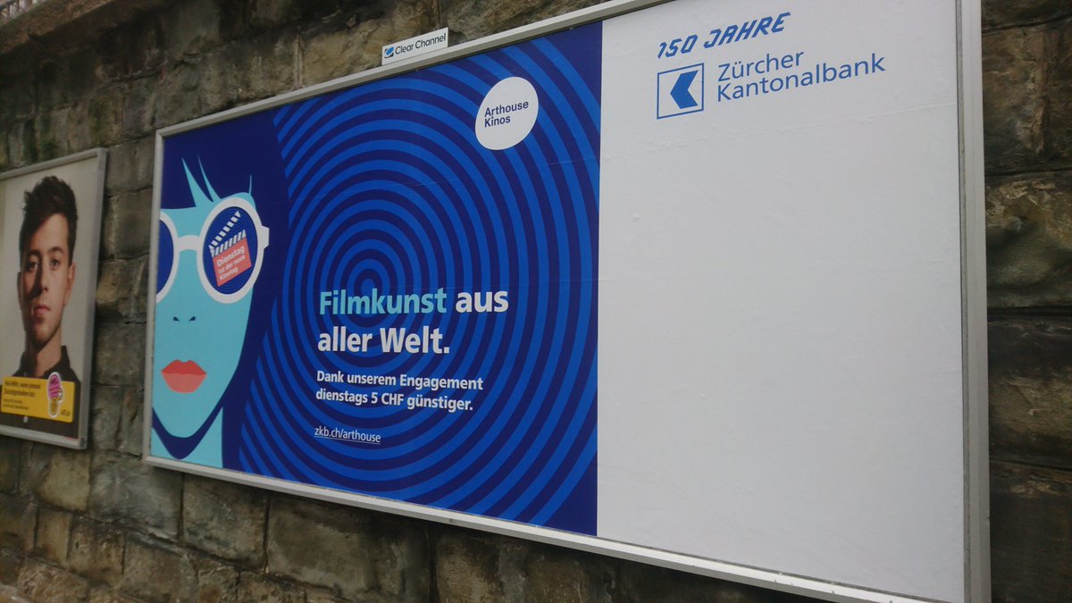 #Banking im Werbealltag: mit der <a href="/zkb_ch/">Zürcher Kantonalbank</a> in den <a href="/ArthouseZurich/">Arthouse Kinos</a> Kinos am Kinodienstag 5 Franken sparen.