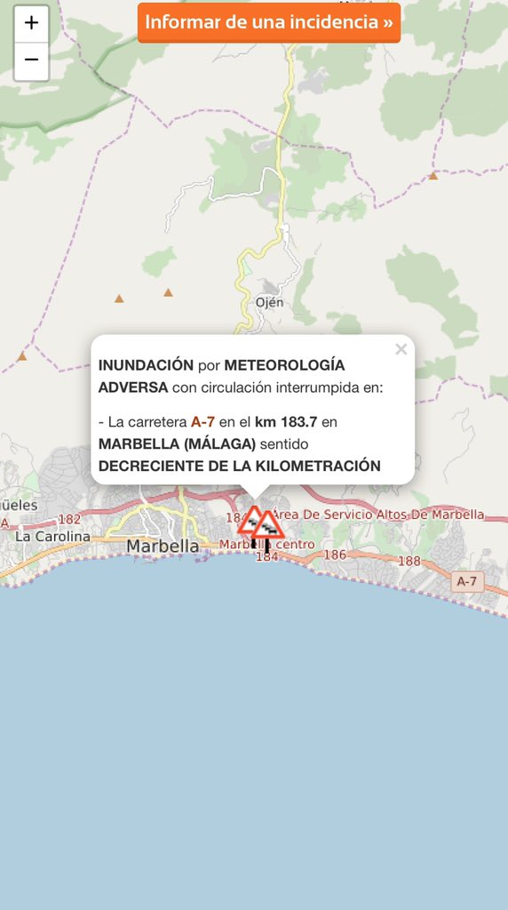 <a href="/Storm_Malaga/">Storm Málaga</a> mapa de donde está cortada la A-7 dirección Marbella