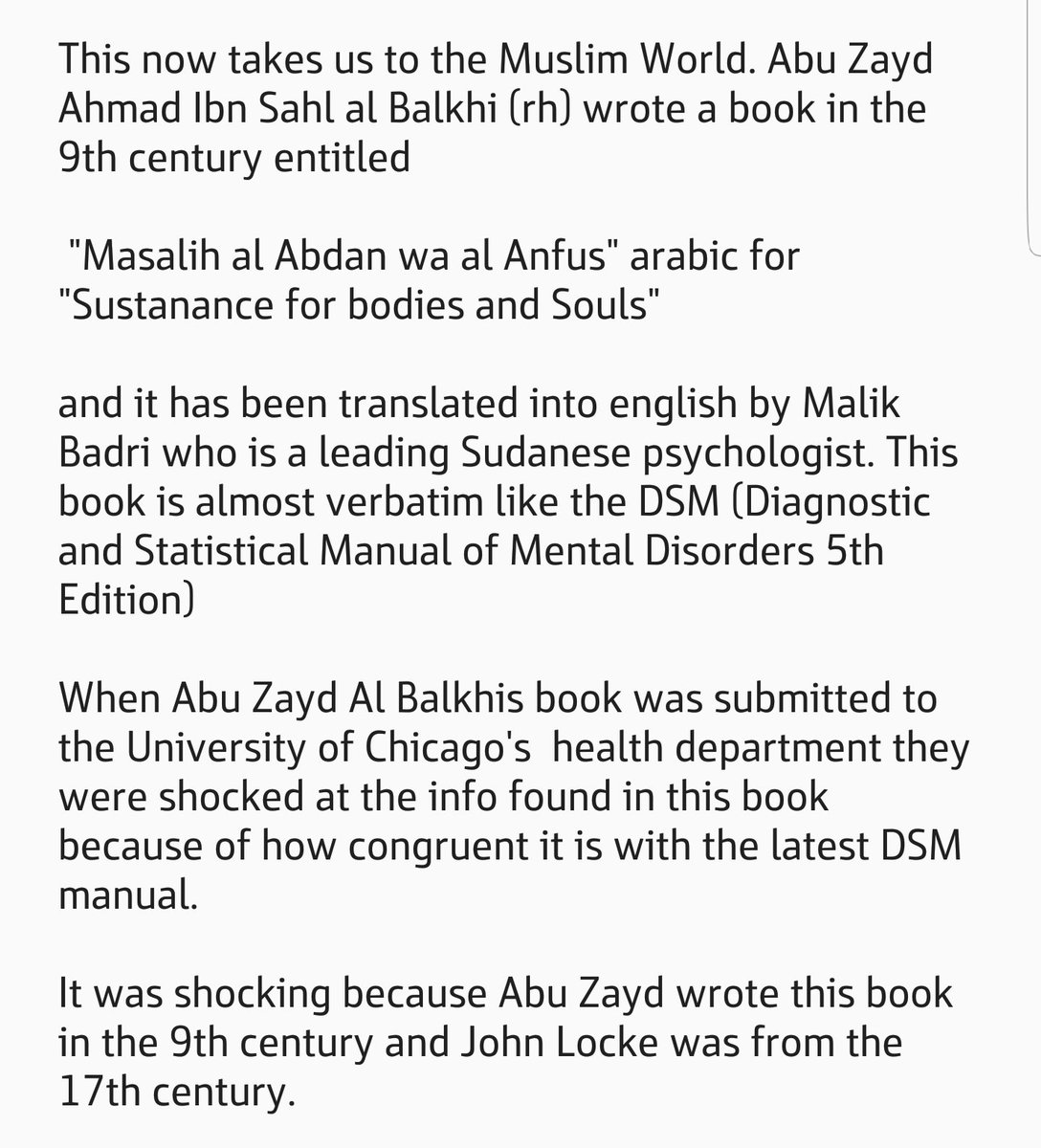 6) This now takes us to the Muslim WorldAbu Zayd Ahmad Ibn Sahl al Balkhi (rh) wrote a book in the 9th century: