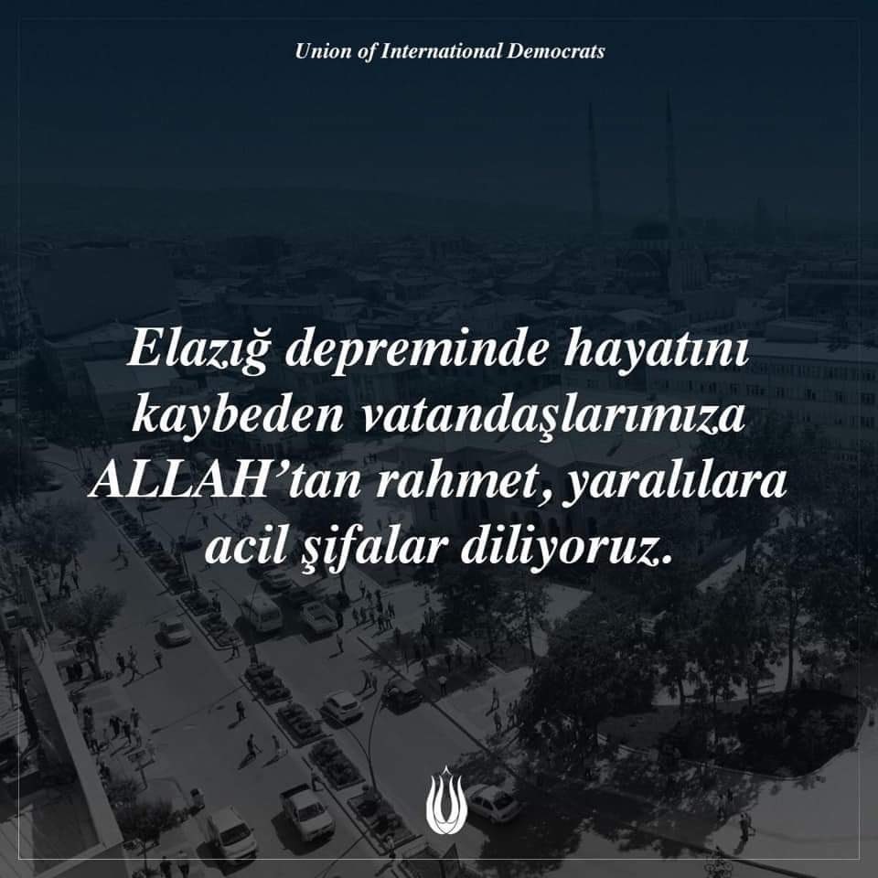 UIDRUHR's tweet photo. Dün akşam saatlerinde Elazığ Sivrice'de meydana gelen depremde hayatını kaybeden vatandaşlarımıza Allah'tan rahmet, yaralı kardeşlerimize de acil şifalar dileriz. https://t.co/Idx7KVcsfZ