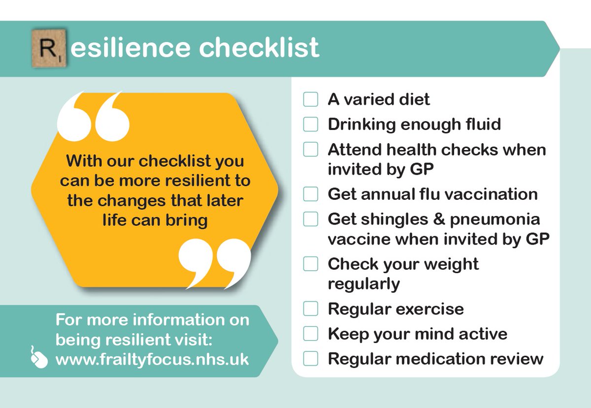 RWT_NHS's tweet photo. There are many way to make your mind, body and health more #Resilient to the changes that #Frailty can bring. Find out how here https://t.co/ZPWseGVJoL
#FrailtyFocus #HealthierFutures https://t.co/gSp9SO4qko