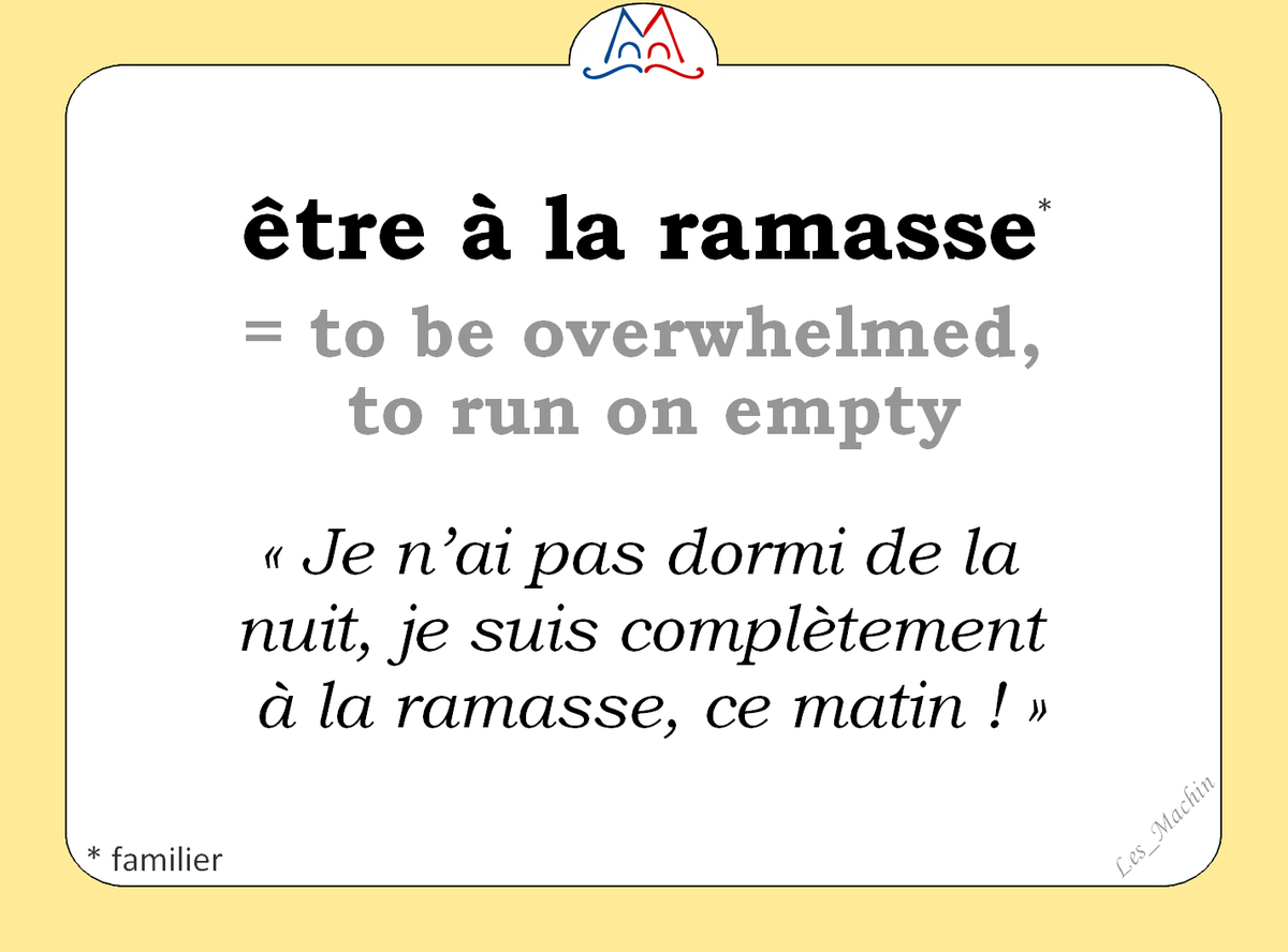 Les_Machin's tweet photo. L'expression (familière) du jour : 
« être à la ramasse » [ɛtʀ a la ʀamɑs] 
😩😞😓 
#learnfrench #FLE #french 
#ClasseFLE #LesMachin https://t.co/ban1QQVOm7