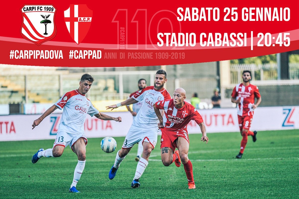 ac_carpi's tweet photo. #matchday‼️ 
@carpifc1909 🆚 @PadovaCalcio
🏆 23^ giornata #SerieC
🏟️ Sandro Cabassi
🕒 20:45
🎫 biglietteria via Ugo da Carpi dalle ore 17:30
📺 @ElevenSportsIT
📻 Modena 90 (88.2 FM)
📱 Twitter @carpifc1909
#CapPad
#FORZACARPI
#FIERIDEINOSTRICOLORI 🇲🇨 https://t.co/r2KX0ns6S8