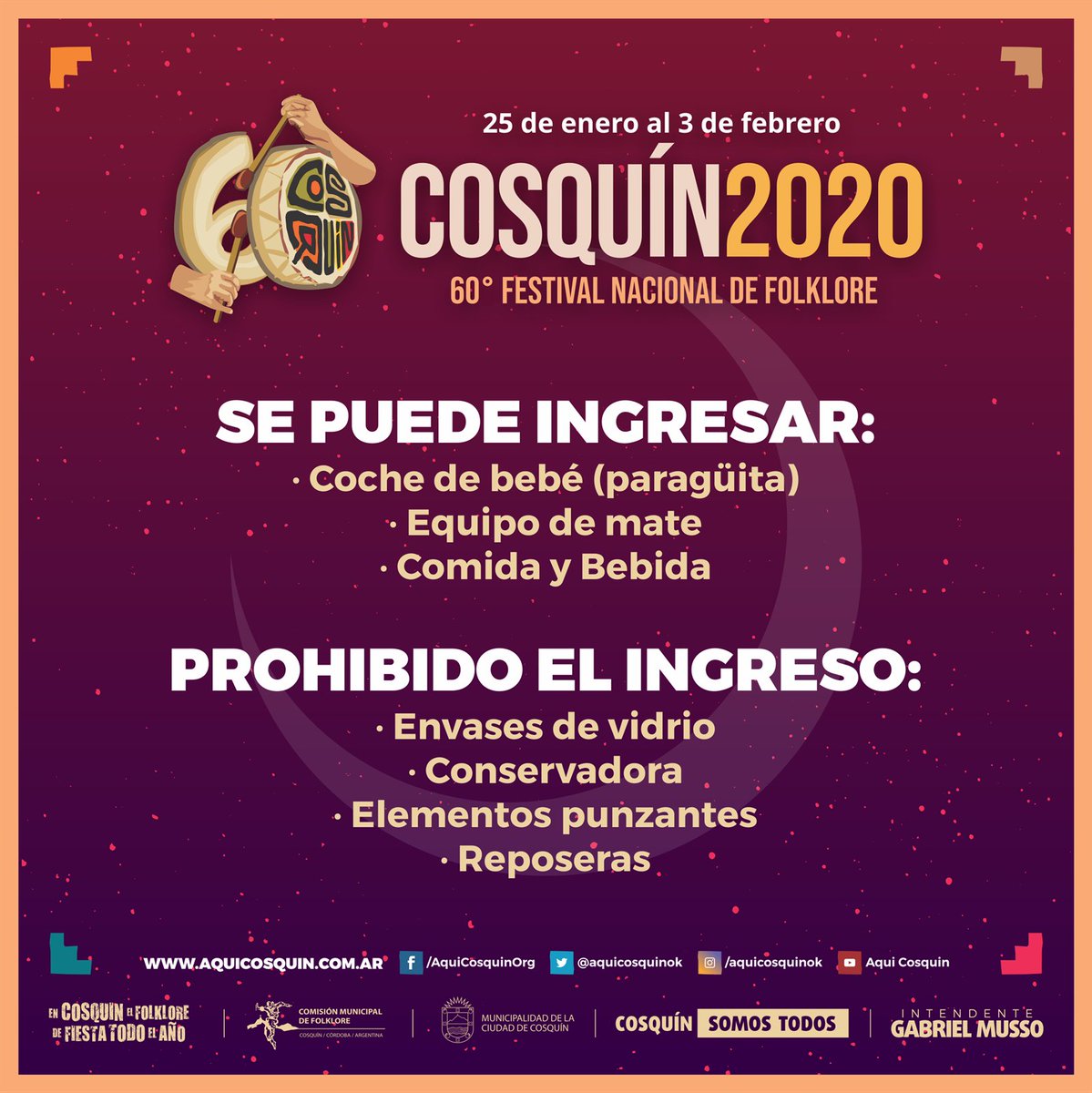 AquiCosquinOk's tweet photo. ¿Estás preparado para #Cosquín2020?
Hoy comienza la Primera Luna y aquí te presentamos algunos datos útiles 👇🏻 https://t.co/ezS1JxY9Cu