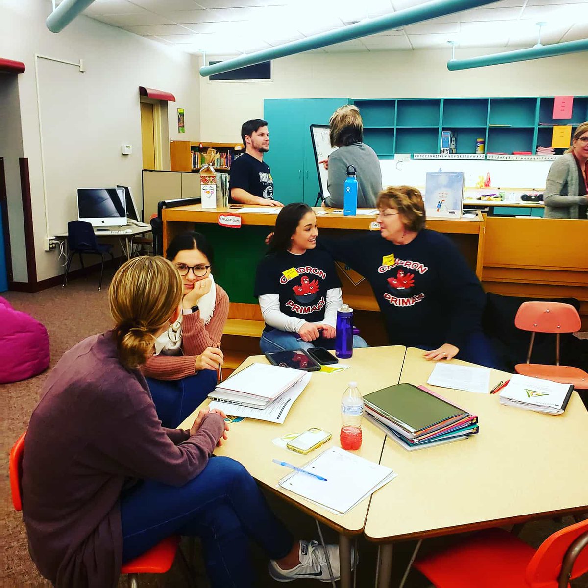 HeatherAnnGill's tweet photo. Chadron Primary School's amazing staff collaborating, leading &amp; learning. Nurses, teachers, para professionals, Special Educators &amp; @LibbyUhing are so committed to promoting positive behavior for ALL. Students and adults! PBIS is on board! #beingbeforedoing @NDE_NPBIS #PDF #cards https://t.co/w7Ju0wvqCm