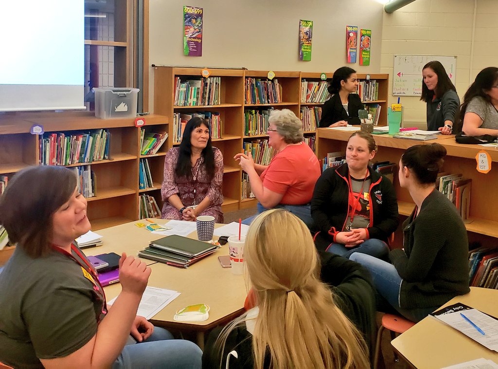 HeatherAnnGill's tweet photo. Chadron Primary School's amazing staff collaborating, leading &amp; learning. Nurses, teachers, para professionals, Special Educators &amp; @LibbyUhing are so committed to promoting positive behavior for ALL. Students and adults! PBIS is on board! #beingbeforedoing @NDE_NPBIS #PDF #cards https://t.co/w7Ju0wvqCm