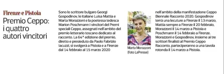 Nel "Corriere della sera" di ieri ecco i quattro vincitori dei Premi Speciali Ceppo! 🎉🏆