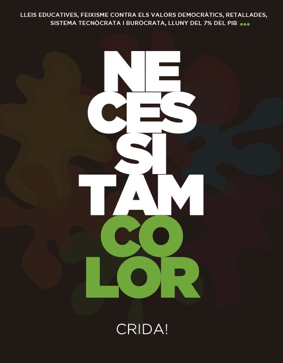PlataformaCrida's tweet photo. Seguim necessitant color, color educació.
Ens ajudes a fer arribar el missatge a tothom? #NecessitamColor #Pública #Cridamde9 https://t.co/WkW0PTK6lW