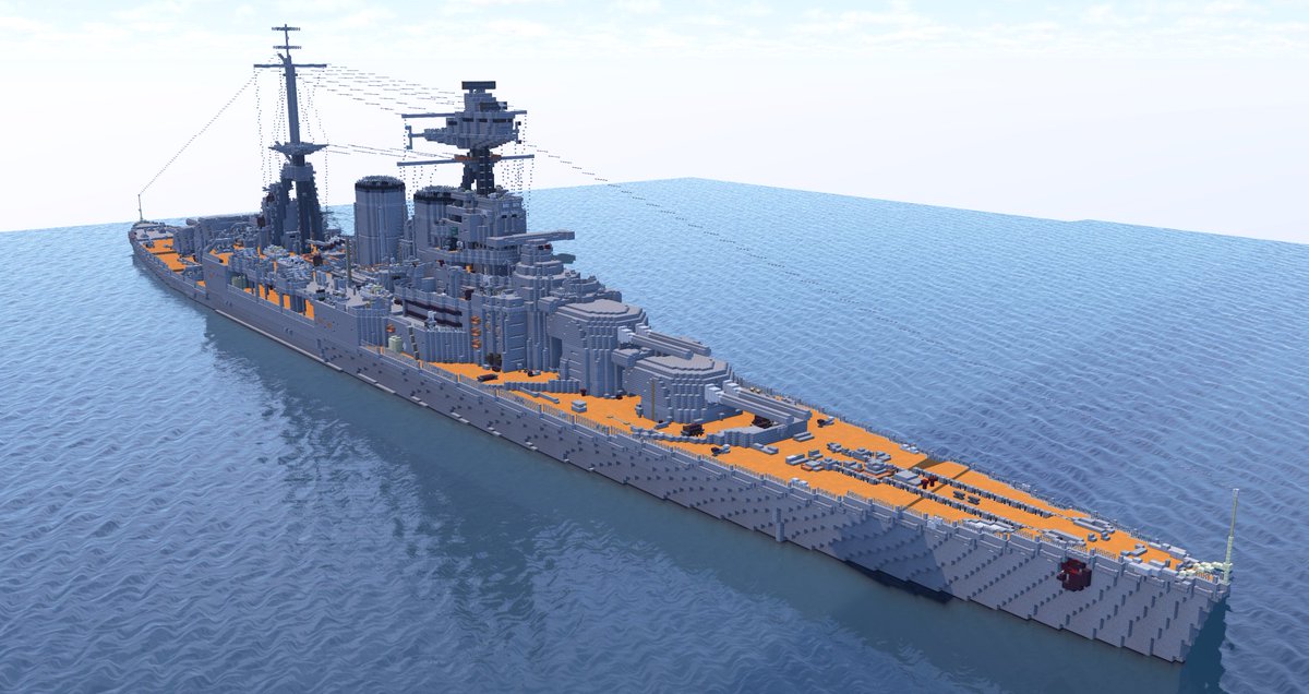 Uran オリジナル戦艦 パーセプトロン級戦艦を作りました 8門の38cm砲と30ktの速力を持ち必要な時に必要な場所に火力を届けます モデルはフッドです Minecraft Minecraft軍事部