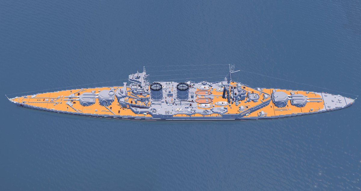 Uran オリジナル戦艦 パーセプトロン級戦艦を作りました 8門の38cm砲と30ktの速力を持ち必要な時に必要な場所に火力を届けます モデルはフッドです Minecraft Minecraft軍事部