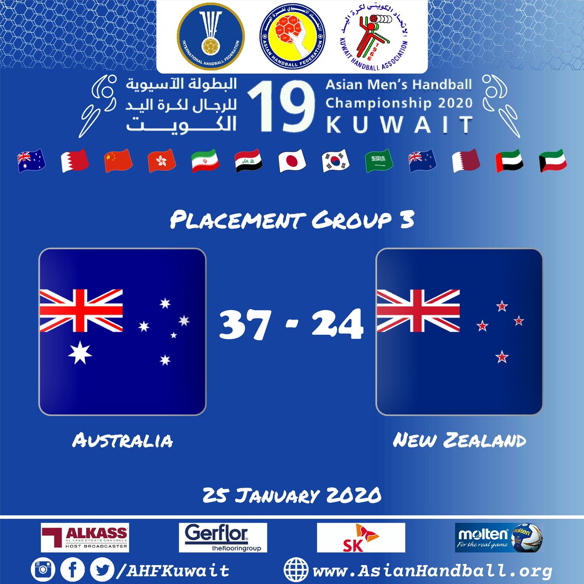 Australia 🇦🇺 🆚 🇳🇿 New Zealand | Placement Group 3 | 19th Asian Men's Handball Championship | Kuwait 2020 🇰🇼