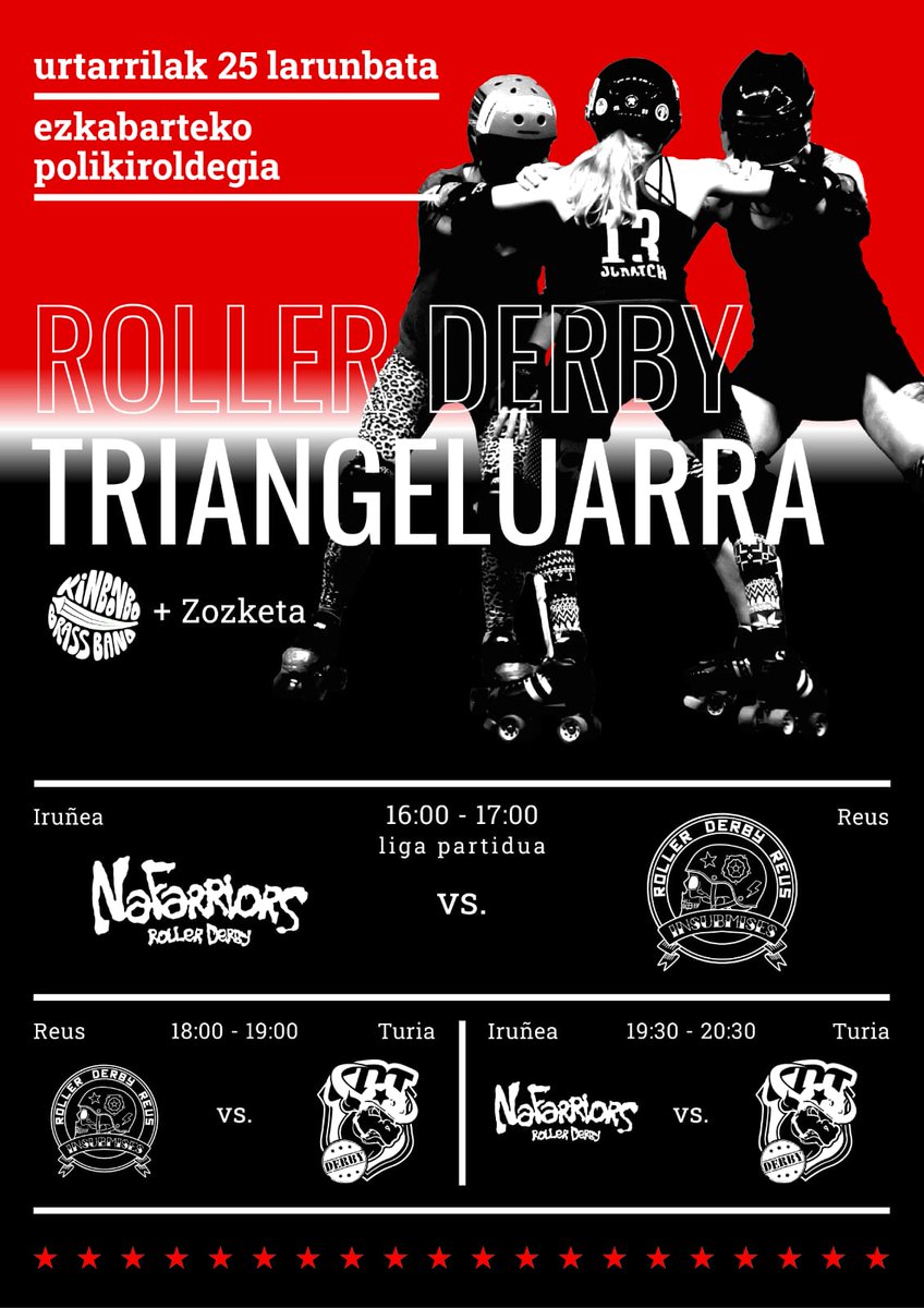 ¡Hoy mismo! cerraremos la jornada deportiva que comienza en Arre con una buena after party en nuestro querido Jazar. ¡Aupa el roller derby! <a href="/RDIruna/">Nafarriors Roller Derby Iruña</a>