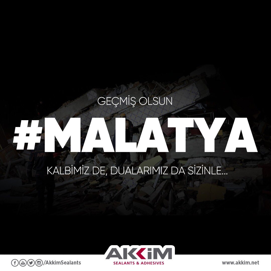Elazığ merkezli depremde hayatını kaybeden vatandaşlarımıza Allah’tan rahmet, yakınlarına başsağlığı ve yaralılara acil şifalar dileriz. #Elazığ #Malatya #akkimsealants