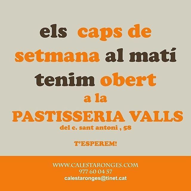 😋 PREPARATS PER LA GRAN FESTA DEL CALÇOT DE VALLS! 👋🍽
Encarrega aquí: 977600457
#bondia des de la pastisseria !

ift.tt/2sEvbcD
calestaronges.com

#pastís #pastisseria #love #xocolateria #bomboneria #regals #melmelades #melmeladesartesa… ift.tt/2NZFBep